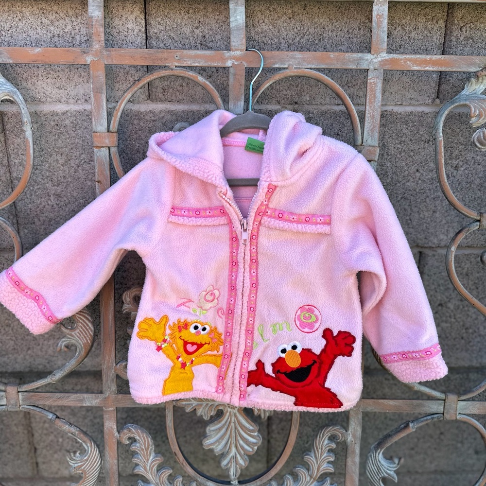 Sesame Street Pink Hooded Fleece Jacket with Elmo & Big Bird